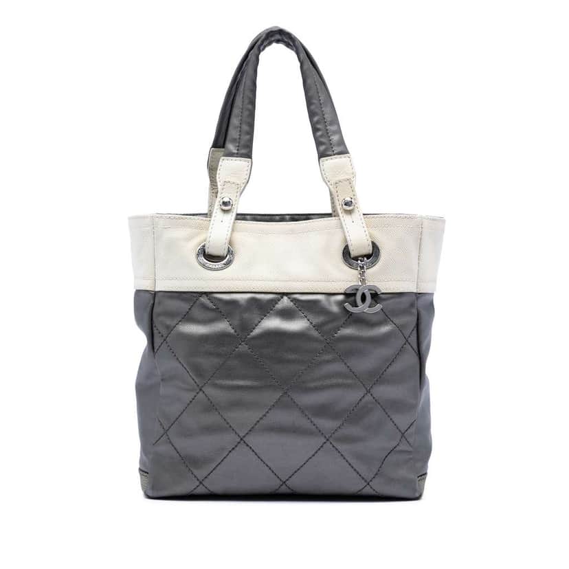 Chanel Small Bicolor Quilted Coated Canvas Paris Biarritz Tote Grey Canvas Very good condition - Front View