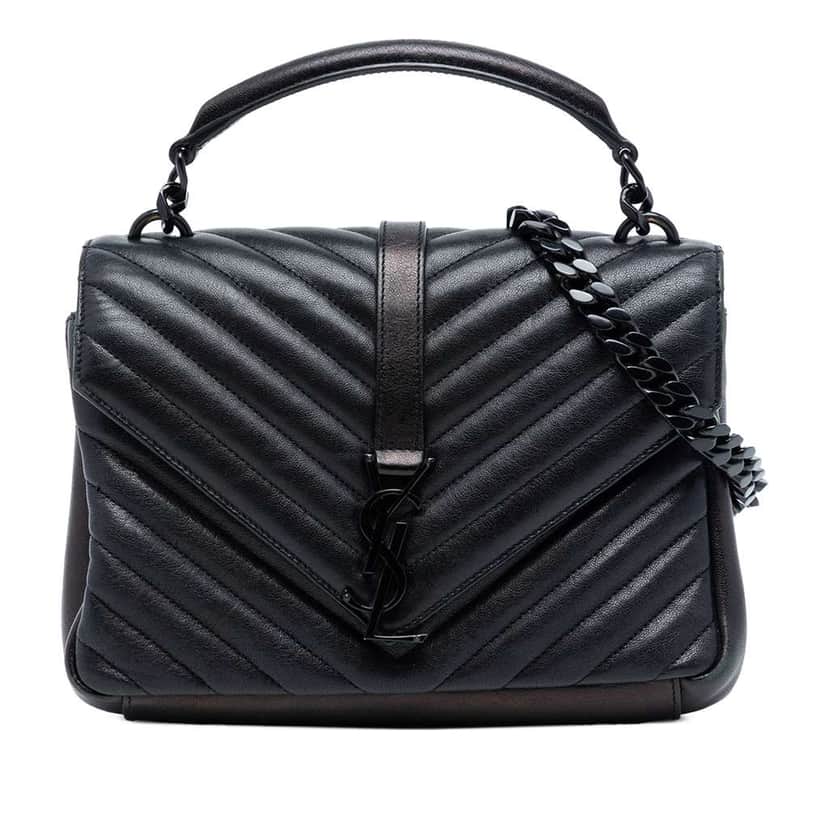 Saint Laurent Medium Chevron Sheepskin  Monogram Monochrome College Bag Black Leather Very good condition - Front View
