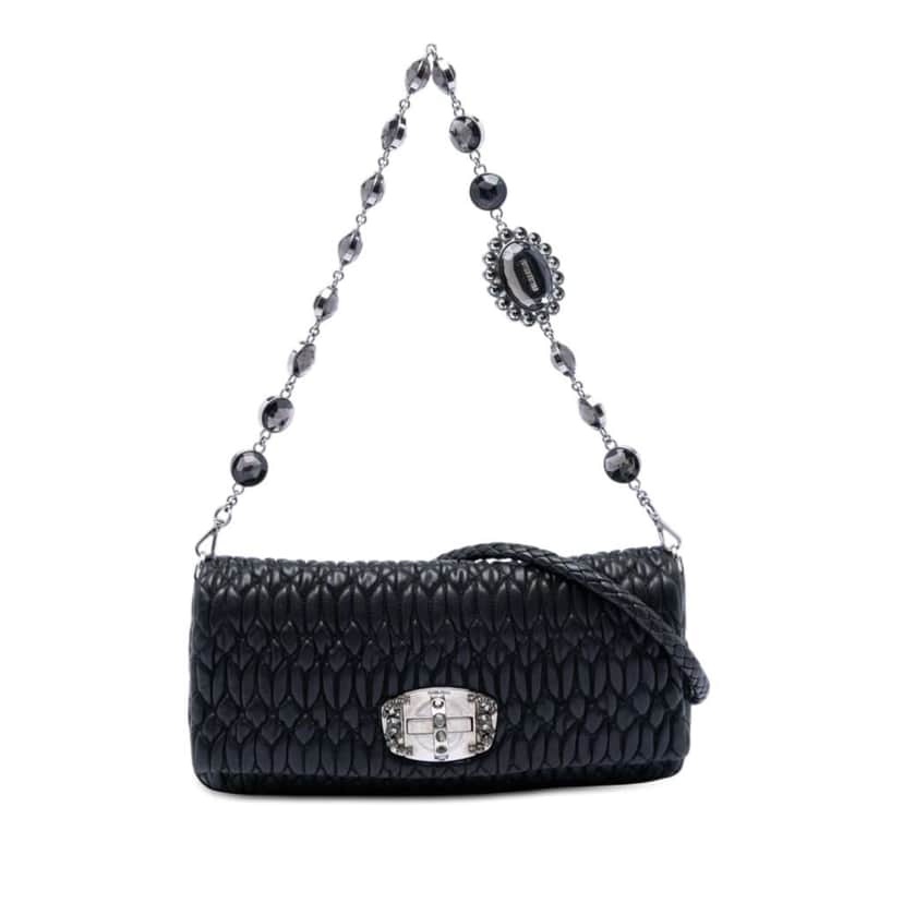 Miu Miu Matelasse Nappa Crystal Chain Satchel Black Leather Very good condition - Front View