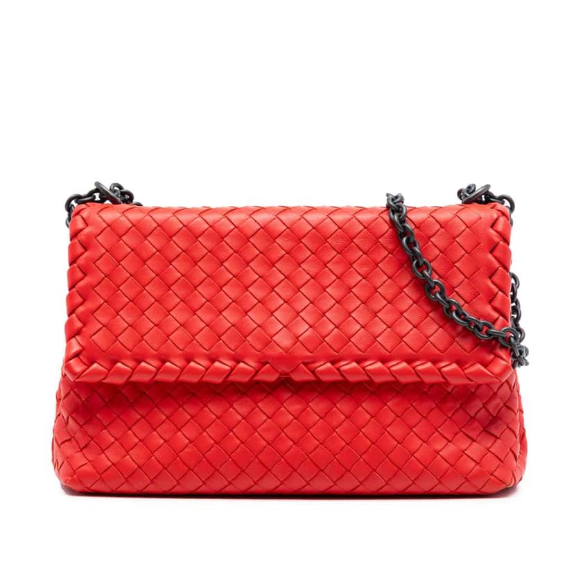 Bottega Veneta Small Nappa Intrecciato Olimpia Shoulder Bag Orange Leather Very good condition - Front View