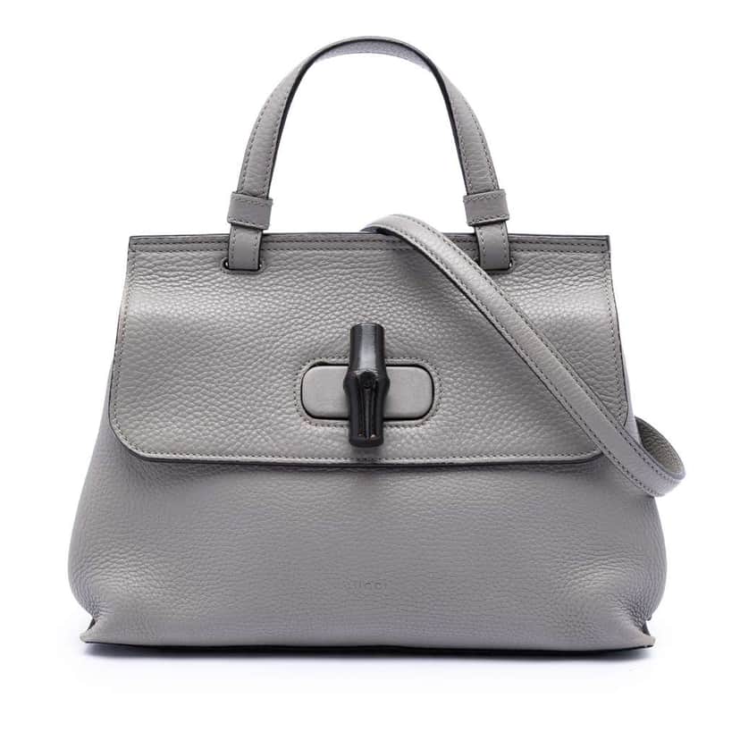 Gucci Small Leather Bamboo Daily Satchel Grey Leather Very good condition - Front View