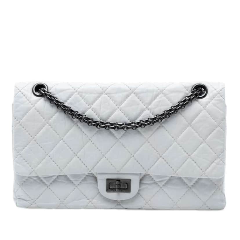Chanel Quilted Aged Calfskin Reissue 2.55 Double Flap 225 White Leather Very good condition - Front View