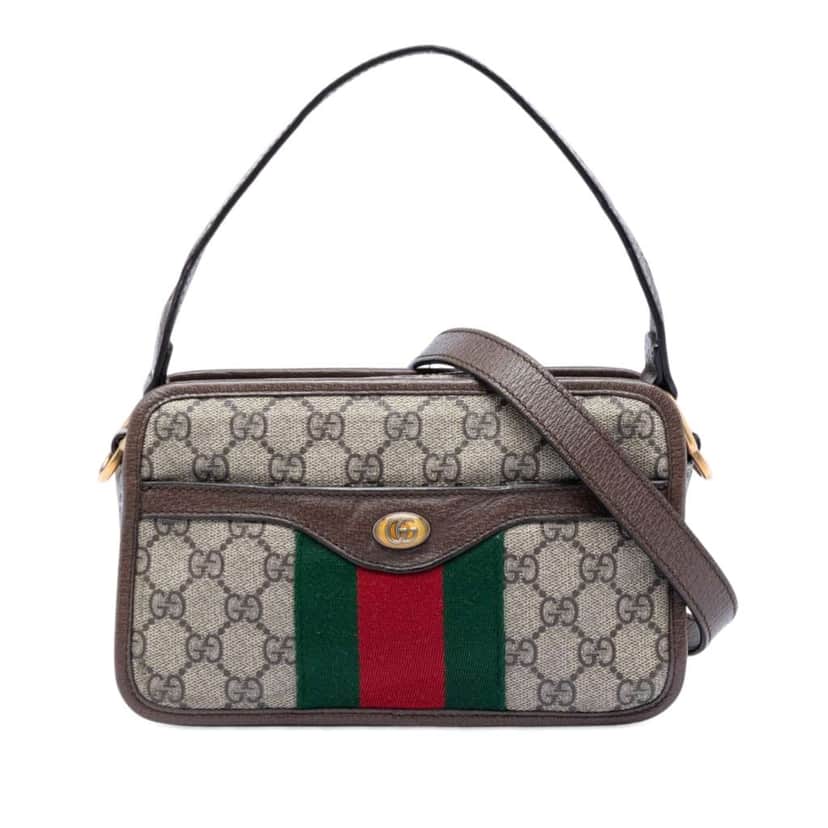 Gucci Small GG Supreme Web Ophidia Top Handle Bag Beige Canvas Very good condition - Front View
