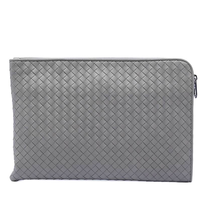 Bottega Veneta Nappa Intrecciato Clutch Grey Leather Very good condition - Front View