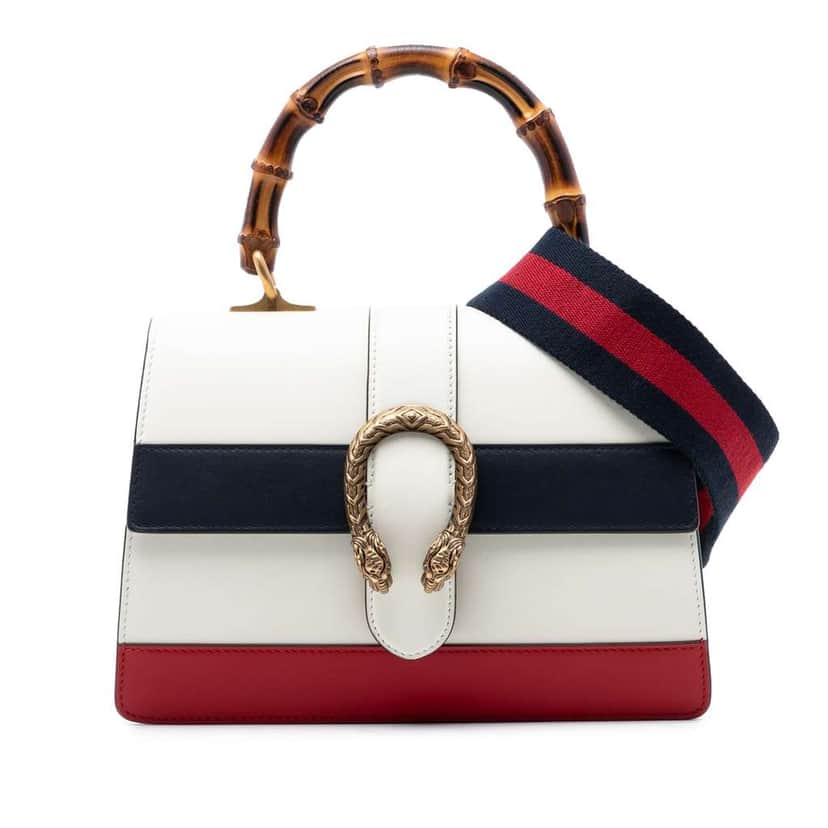 Gucci Medium Leather Bamboo Dionysus Web Satchel White Leather Very good condition - Front View