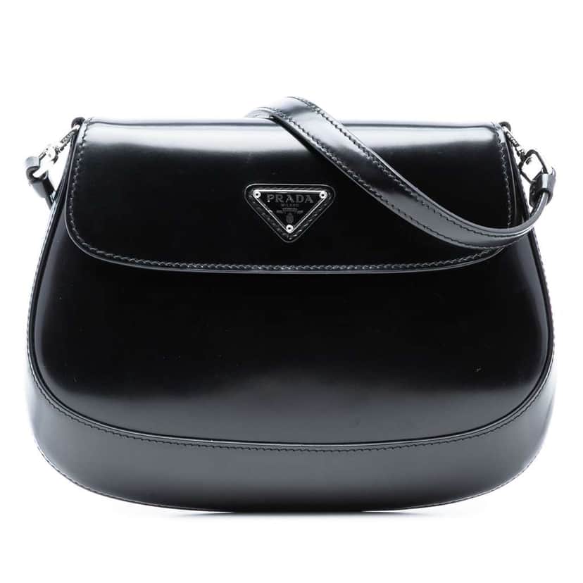 Prada Spazzolato Leather Cleo Flap Shoulder Bag Black Leather Very good condition - Front View