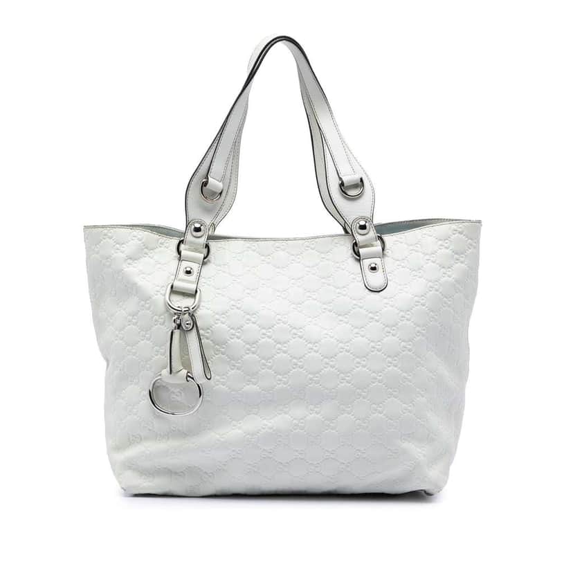 Gucci Medium Guccissima Icon Bit Tote White Leather Very good condition - Front View
