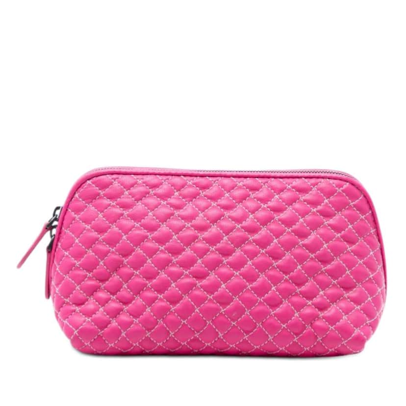 Bottega Veneta Quilted Nappa Zip Pouch Pink Leather Very good condition - Front View