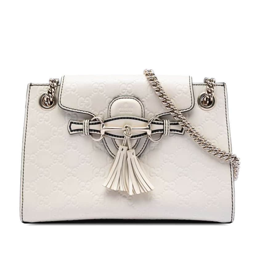 Gucci Small Guccissima Emily Shoulder Bag White Leather Very good condition - Front View
