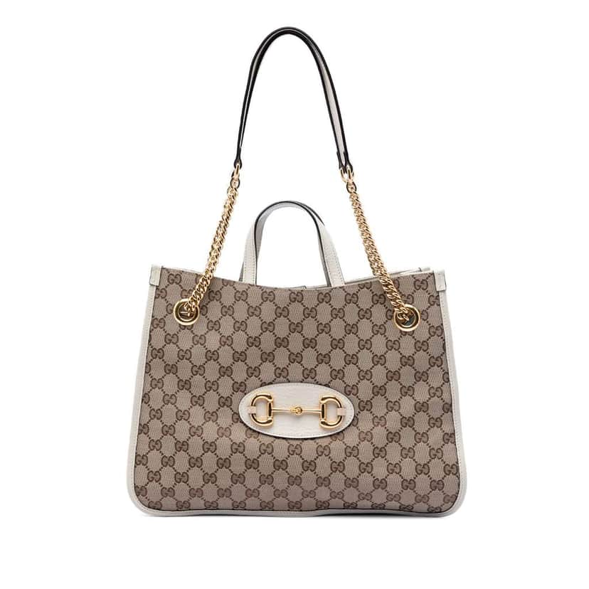 Gucci Medium GG Canvas Horsebit 1955 Chain Tote Beige Canvas Very good condition - Front View