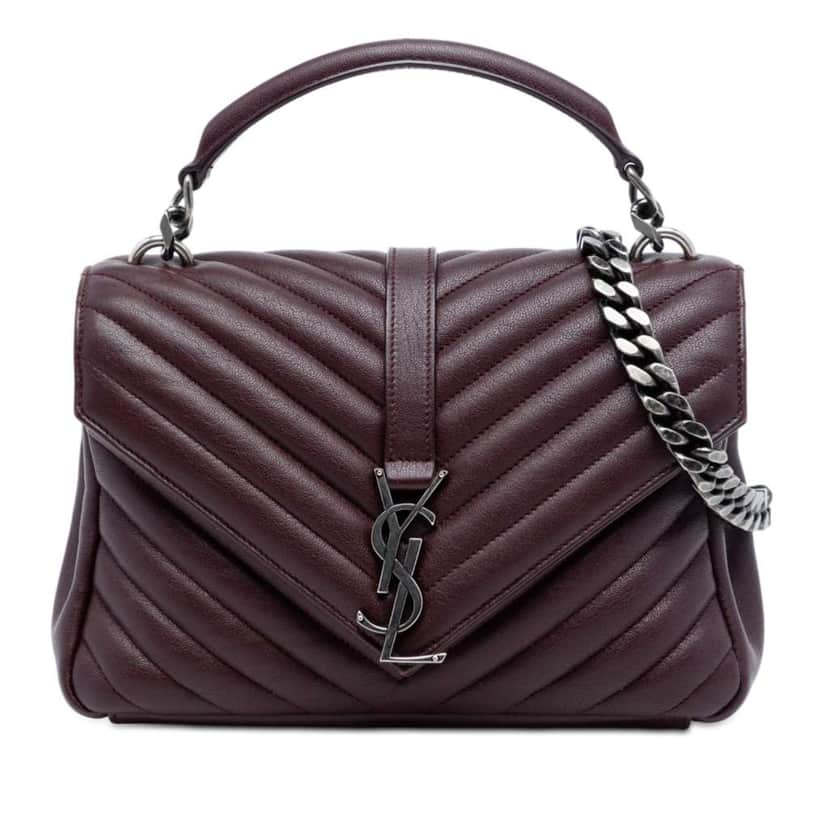 Saint Laurent Medium Chevron Sheepskin Monogram College Satchel Red Leather Very good condition - Front View