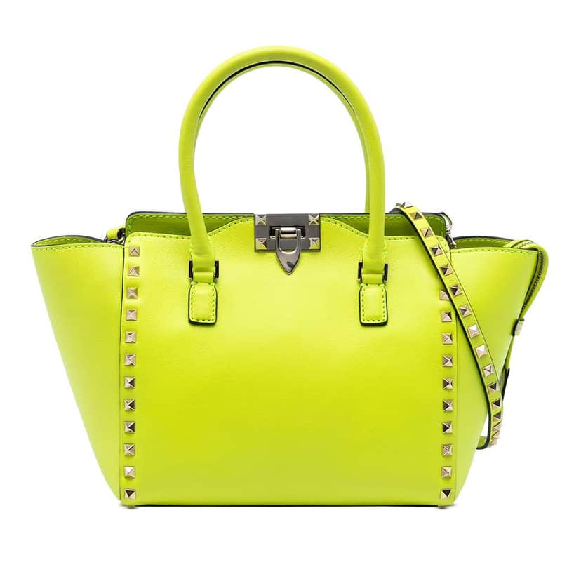 Valentino Small Leather Rockstud Double Handle Tote Yellow Leather Very good condition - Front View