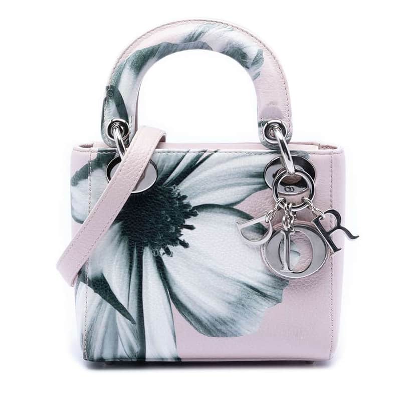 Dior Mini Deerskin Floral Printed Lady Dior Pink Leather Very good condition - Front View