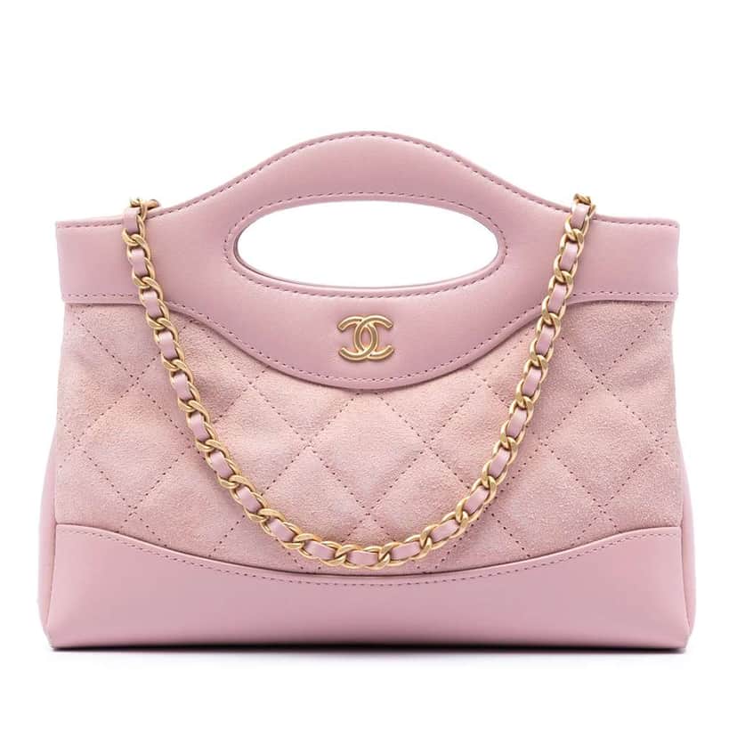 Chanel Mini CC Quilted Suede and Calfskin 31 Shopping Bag Pink Leather Very good condition - Front View
