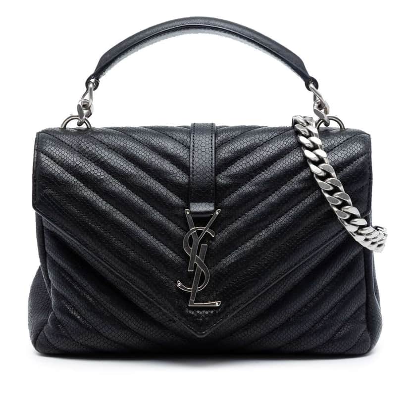 Saint Laurent Medium Chevron Embossed Leather Monogram College Satchel Black Leather Very good condition - Front View