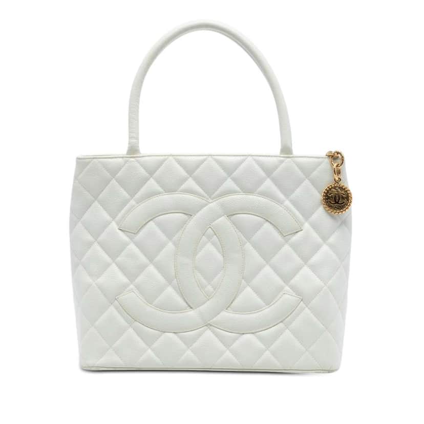 Chanel Caviar Medallion Tote White Leather Very good condition - Front View