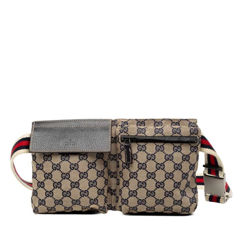 Gucci GG Canvas Web Double Pocket Belt Bag Beige Very good condition - Front View