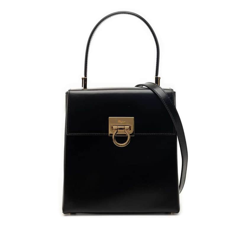 Salvatore Ferragamo Small Leather Gancini Iconic Top Handle Bag Black Leather Very good condition - Front View