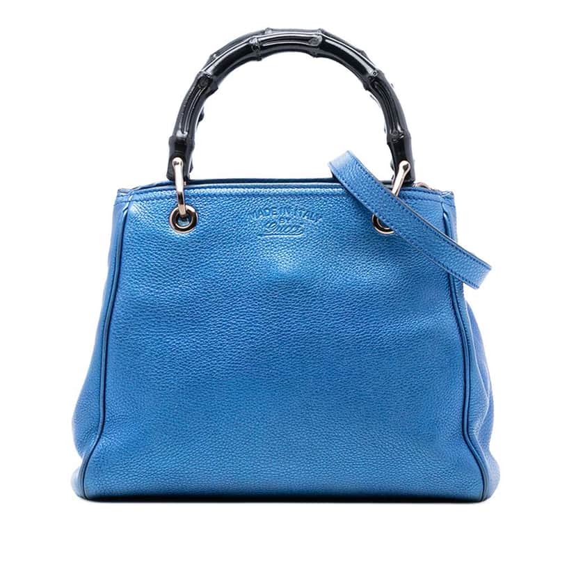 Gucci Small Metallic Calfskin Bamboo Shopper Satchel Blue Leather Very good condition - Front View
