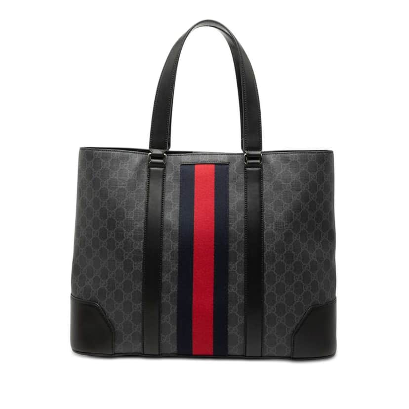 Gucci Large GG Supreme Web Tote Black Canvas Very good condition - Front View