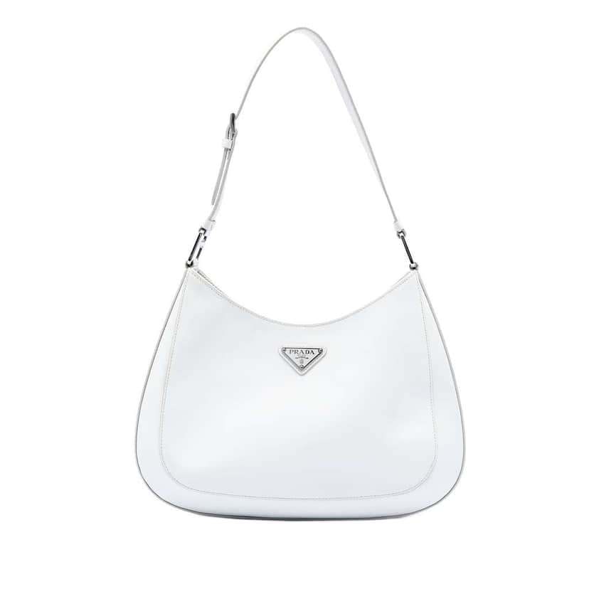 Prada Spazzolato Cleo Shoulder Bag White Leather Very good condition - Front View