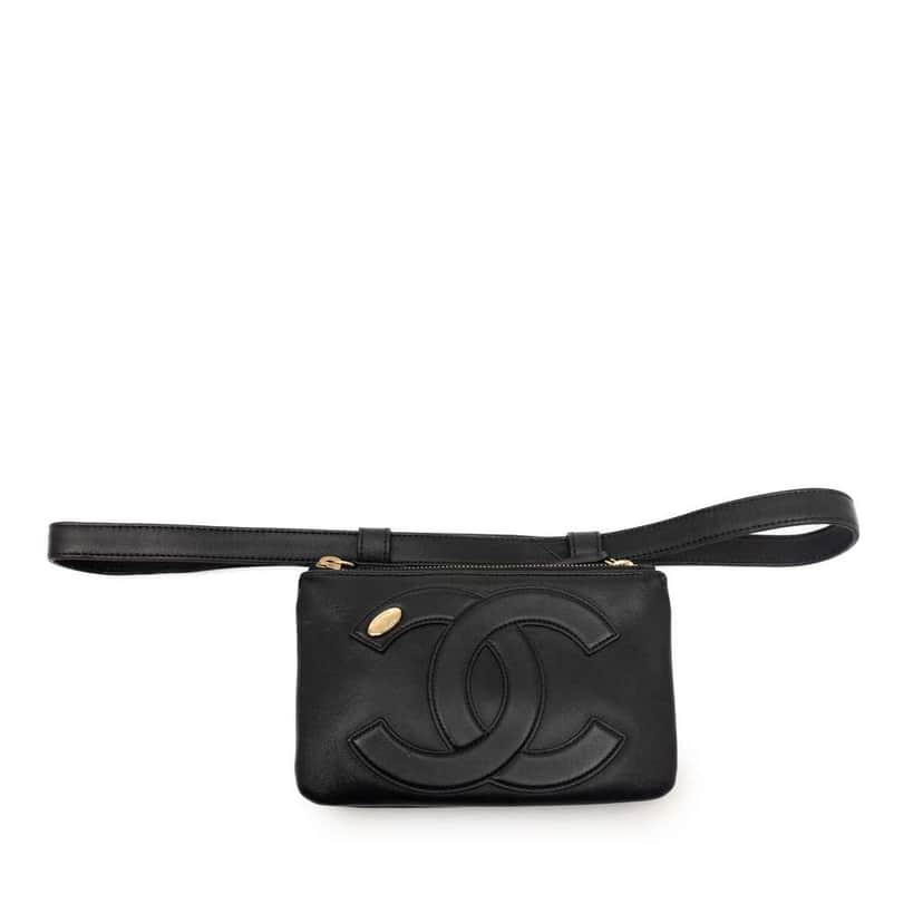 Chanel Lambskin Mania Double Zip Belt Bag Black Leather Very good condition - Front View