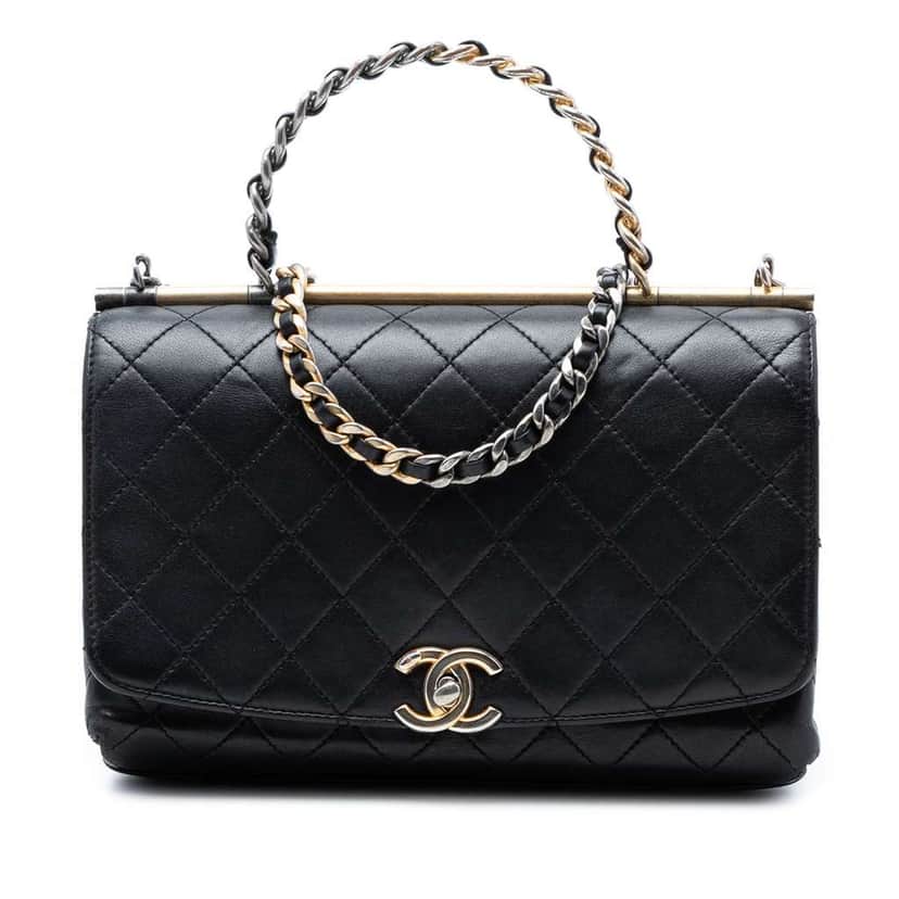 Chanel Medium Quilted Lambskin La Parisienne Flap Black Leather Very good condition - Front View