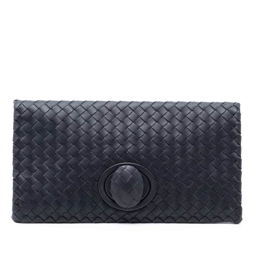 Bottega Veneta Nappa Intrecciato Turn Lock Clutch Grey Leather Very good condition - Front View