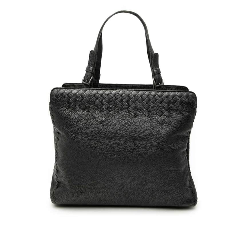 Bottega Veneta Grained Calfskin Intrecciato Tote Black Leather Very good condition - Front View