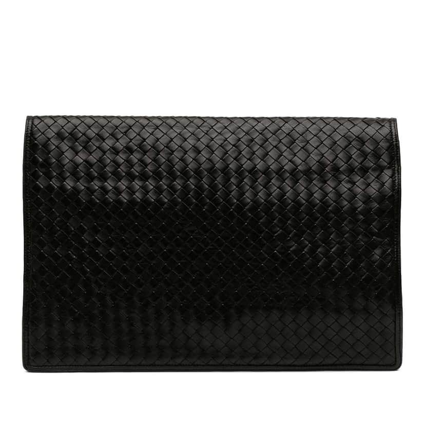 Bottega Veneta Nappa Intrecciato Portfolio Flap Clutch Black Leather Good condition - Front View