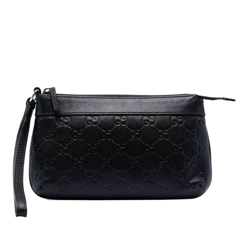 Gucci Guccissima New Britt Wristlet Pouch Black Leather Very good condition - Front View