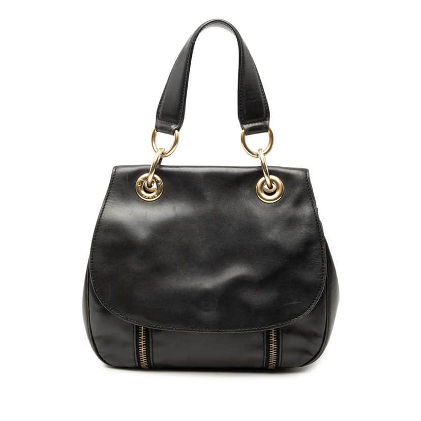 Celine Leather Eyelet Flap Handbag Black Leather Very good condition - Front View