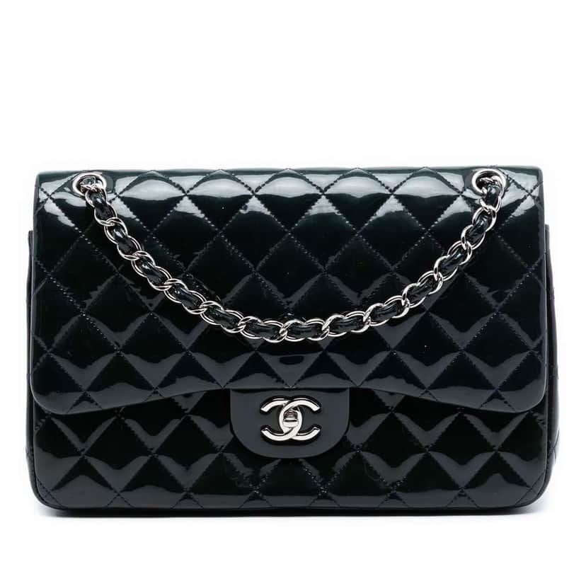 Chanel Jumbo Classic Patent Double Flap Blue Leather Very good condition - Front View