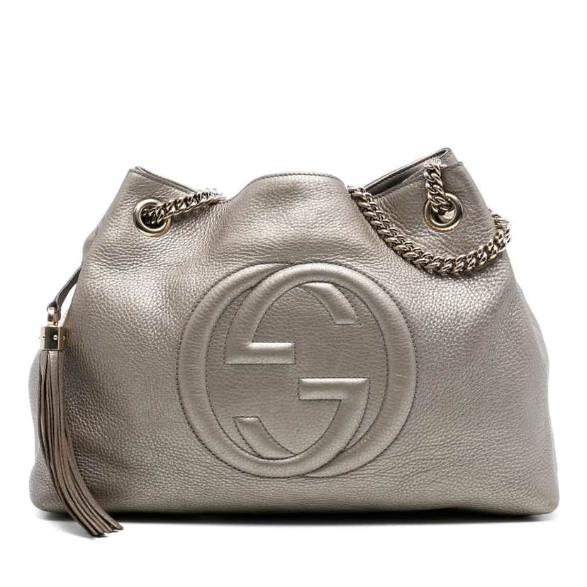 Gucci Medium Metallic Leather Soho Chain Tote Gold Leather Very good condition - Front View