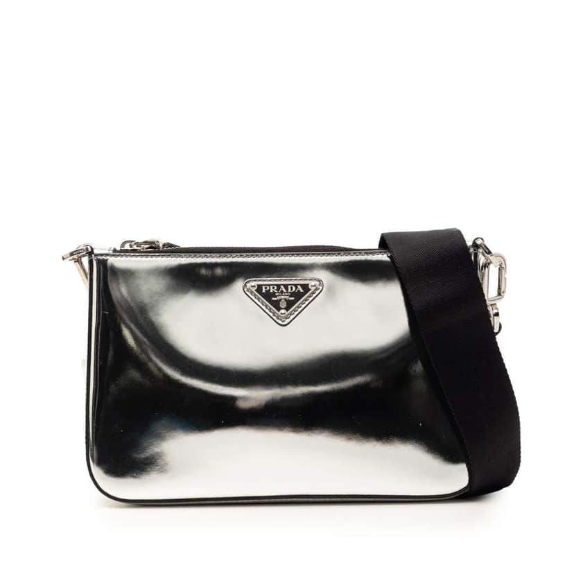 Prada Brushed Leather Re Edition Zip Messenger Bag Silver Leather Very good condition - Front View