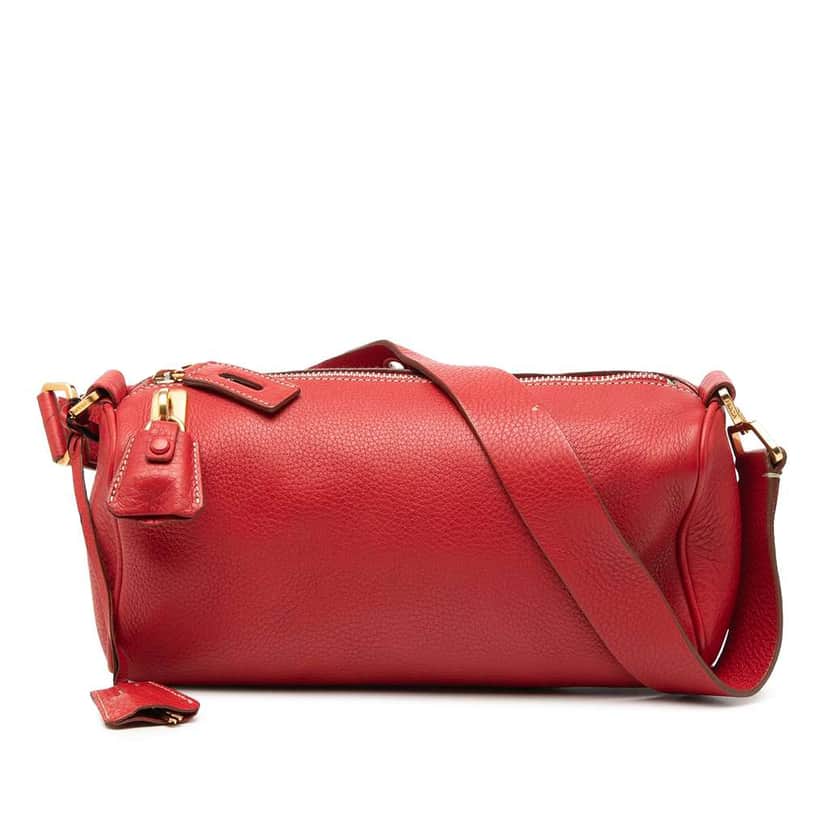 Prada Vitello Daino Shoulder Bag Red Leather Very good condition - Front View