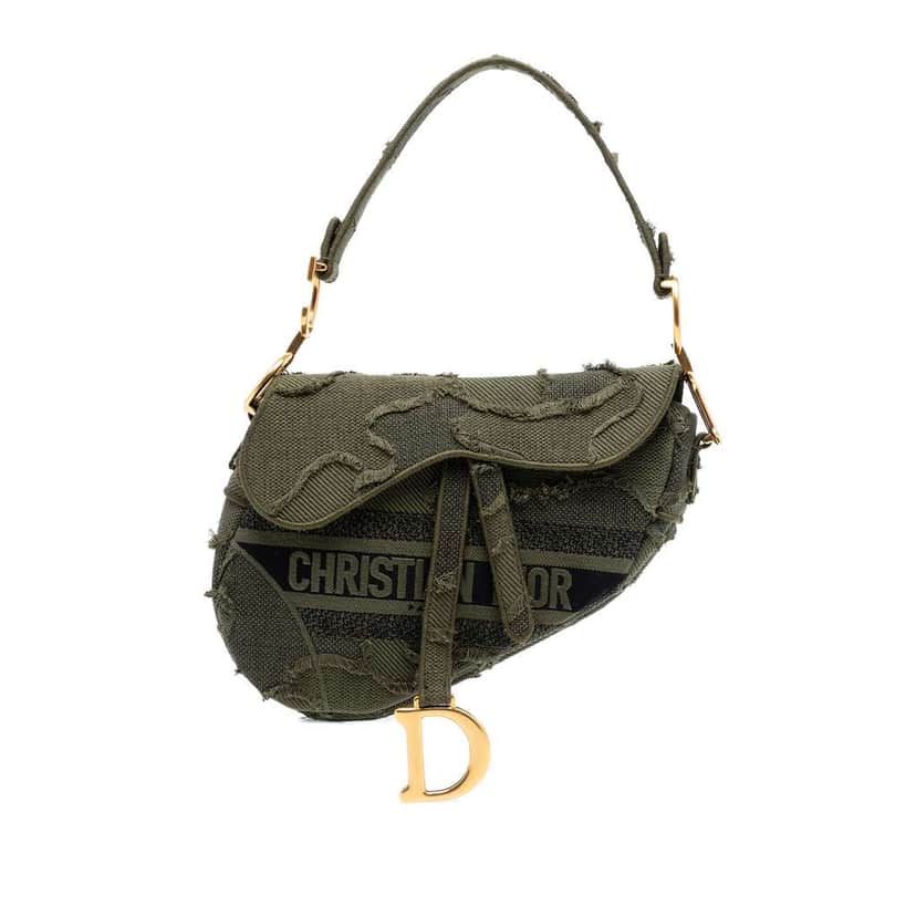 Dior Canvas Embroidered Camouflage Saddle Bag Green Canvas Very good condition - Front View