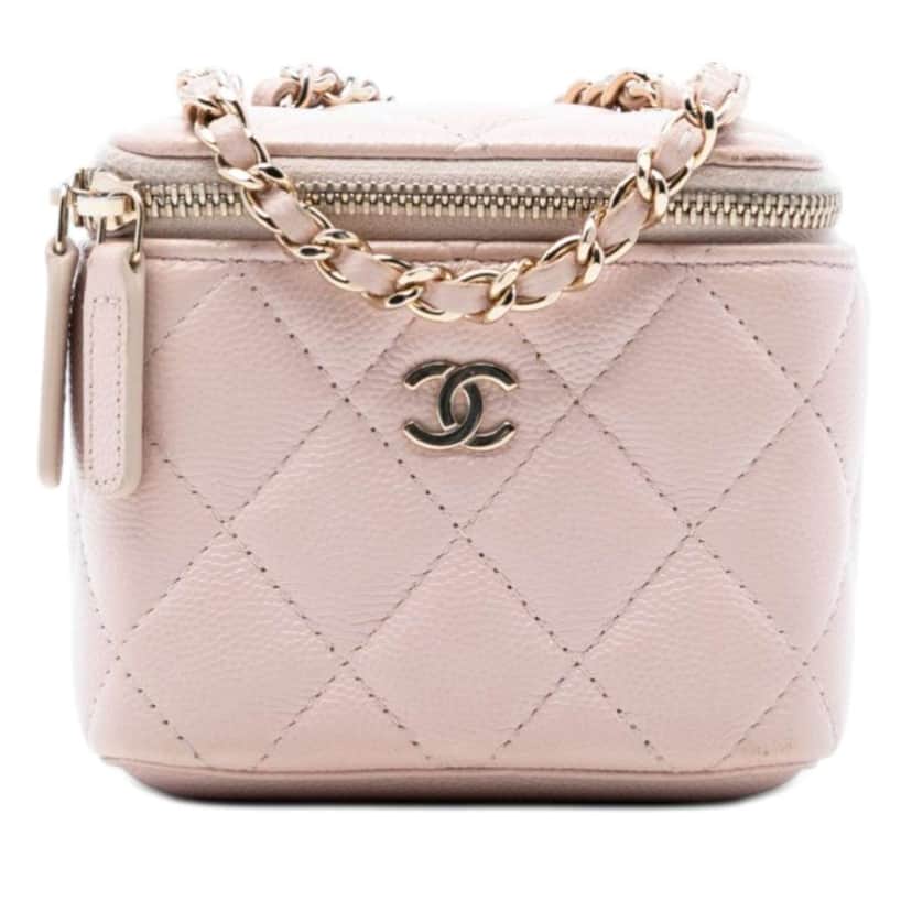 Chanel Mini CC Quilted Caviar Vanity Case with Chain Pink Leather Very good condition - Front View