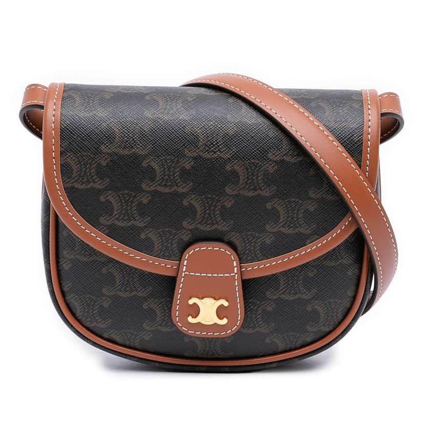 Celine Mini Triomphe Coated Canvas Besace Crossbody Brown Canvas Very good condition - Front View