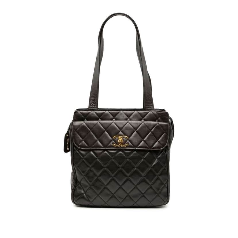 Chanel CC Quilted Lambskin Front Pocket Tote Brown Leather Very good condition - Front View