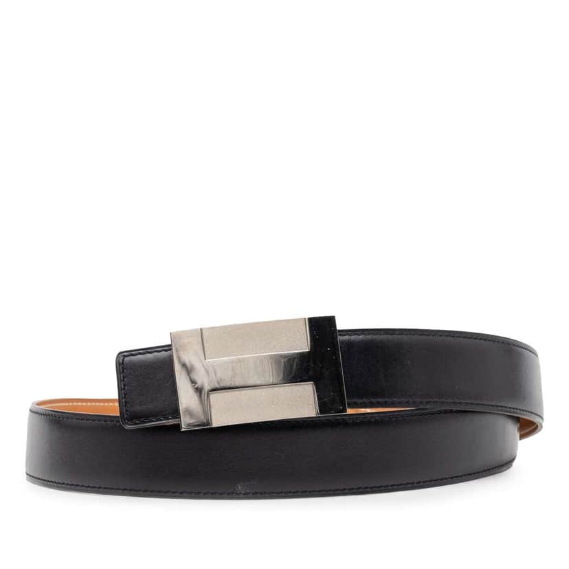 Hermès Box Calf H Plate Reversible Belt Black Leather Very good condition - Front View