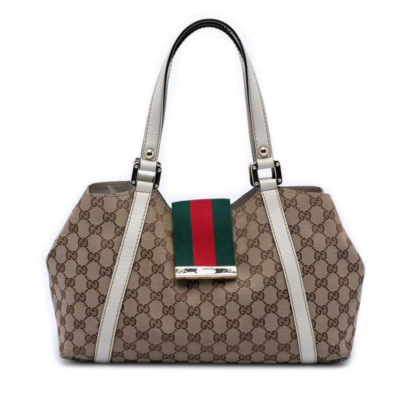 Gucci GG Canvas Web New Ladies Tote Beige Canvas Very good condition - Front View