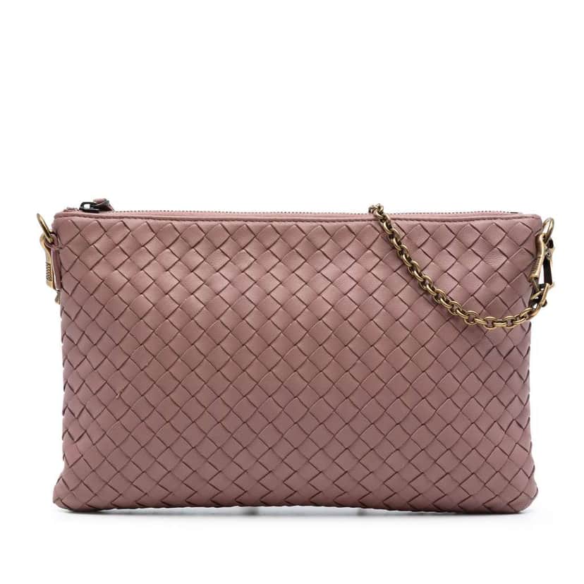 Bottega Veneta Nappa Intrecciato Biletto Wallet On Chain Pink Leather Very good condition - Front View