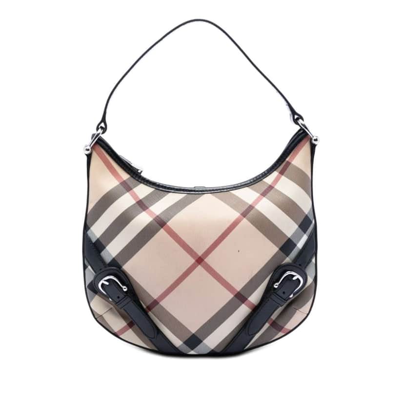 Burberry Supernova Check Coated Canvas Larkin Hobo Beige Canvas Very good condition - Front View