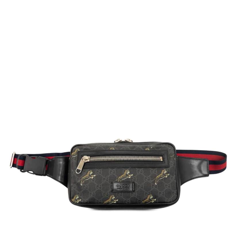 Gucci GG Supreme Web Belt Bag Black Canvas Very good condition - Front View