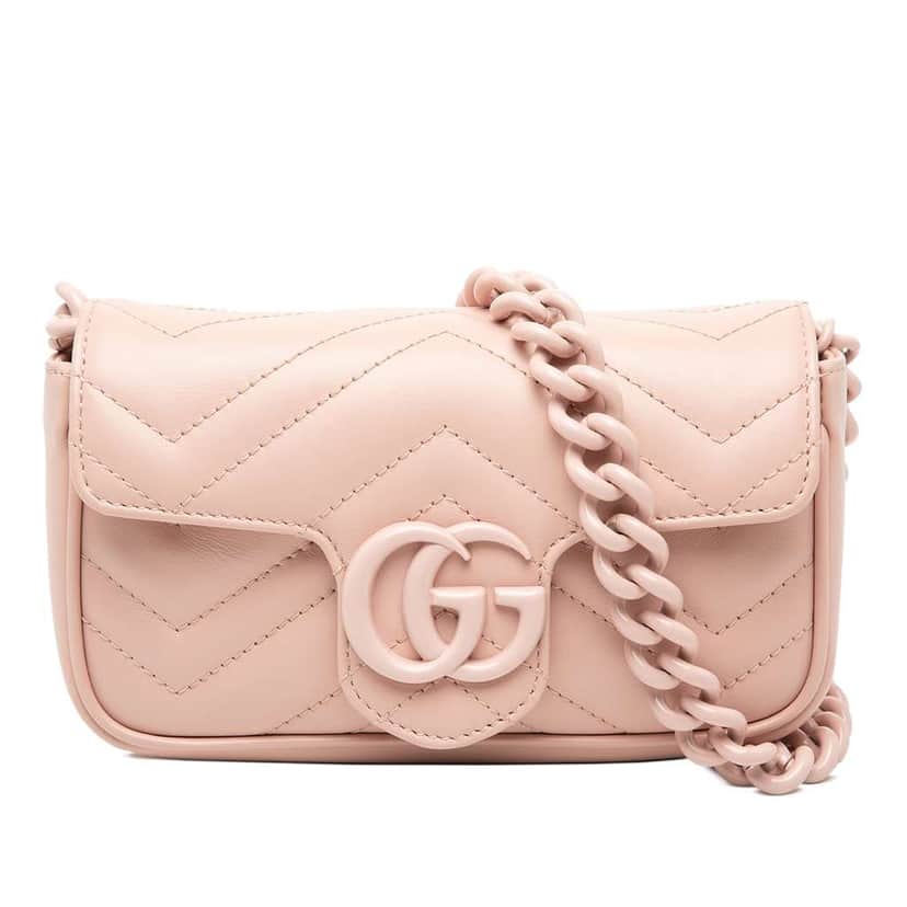 Gucci GG Marmont Matelasse Leather Monochrome Chain Belt Bag Pink Leather Very good condition - Front View