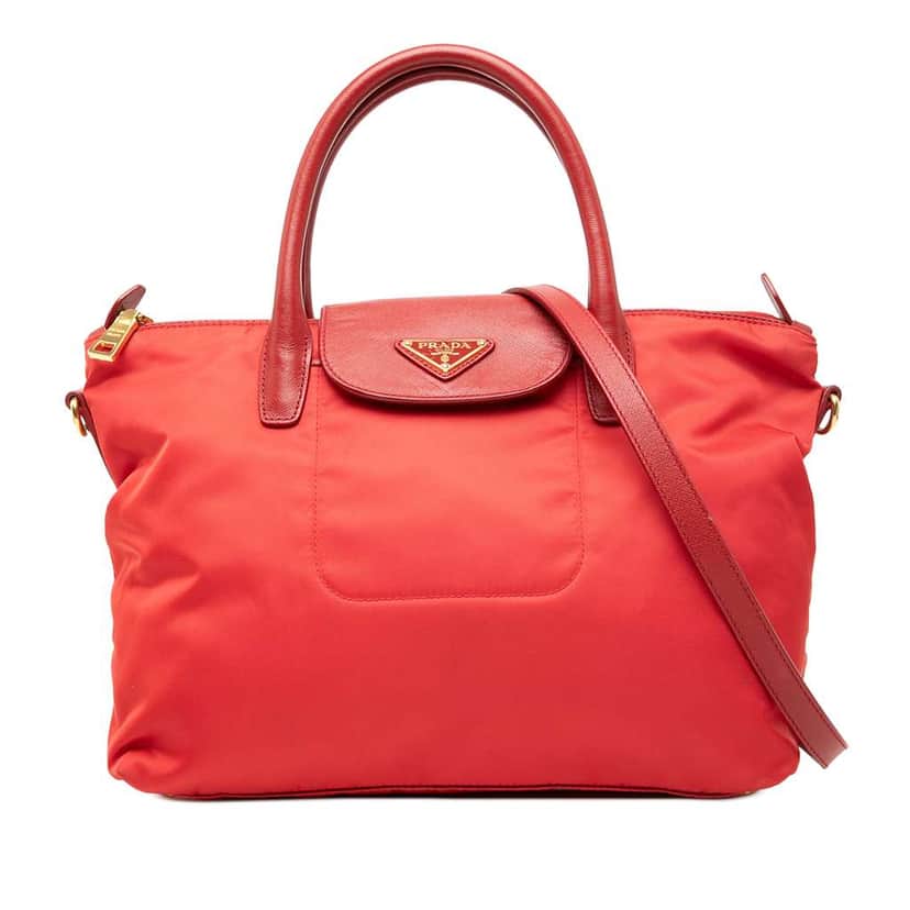 Prada Saffiano Trimmed Tessuto Satchel Orange Very good condition - Front View