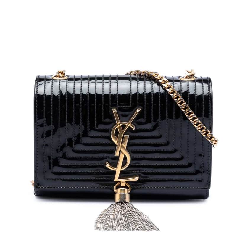 Saint Laurent Small Quilted Patent Monogram Kate Tassel Crossbody Black Leather Very good condition - Front View
