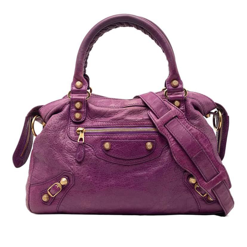 Balenciaga Lambskin Motocross Giant 12 Town Satchel Purple Leather Very good condition - Front View