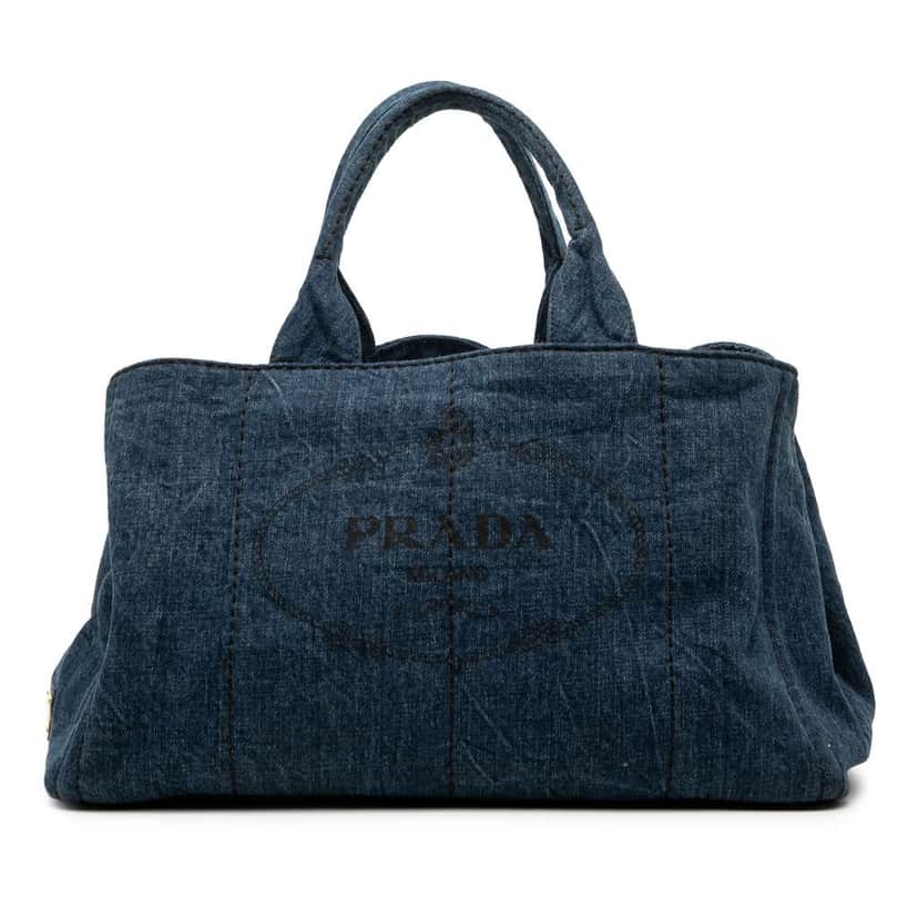 Prada Large Denim Canapa Logo Satchel Blue Denim Very good condition - Front View